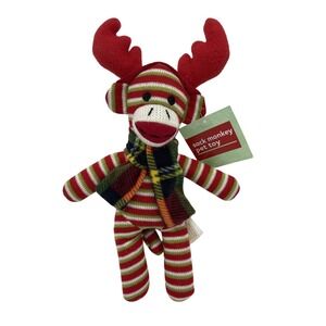 Sock Monkey 11"  Striped Plush Stuffed Animal with Scarf and Hat  New With Tag